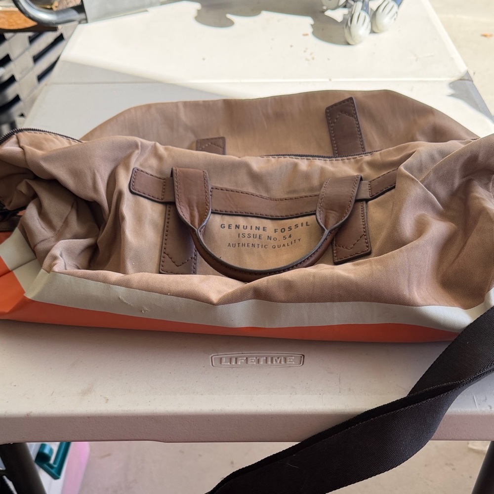 Fossil Tan and Brown Duffel Bag